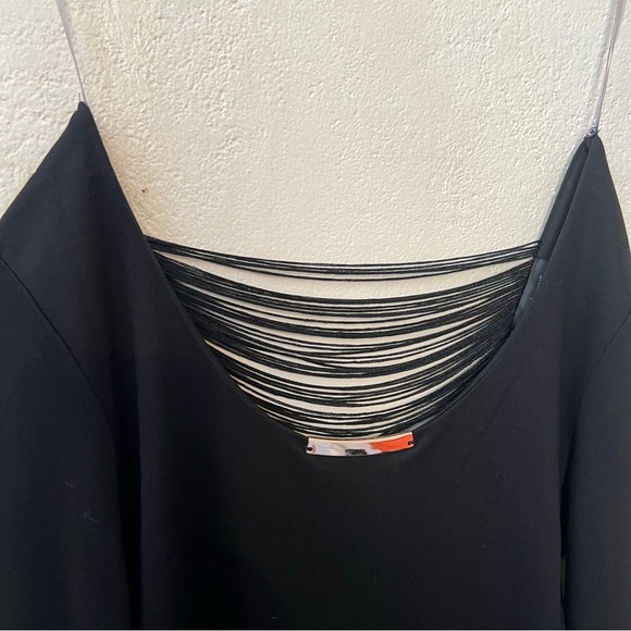 WAGGON PARIS Black Long Sleeve Mini Dress "Chic Shadows" Draped Fringe Sz M LBD - Picture 3 of 9